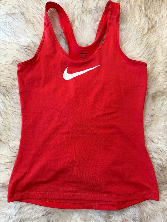 Nike Tops - Nike Pro Red Racerback Tank Top White Swoosh Graphic Size M